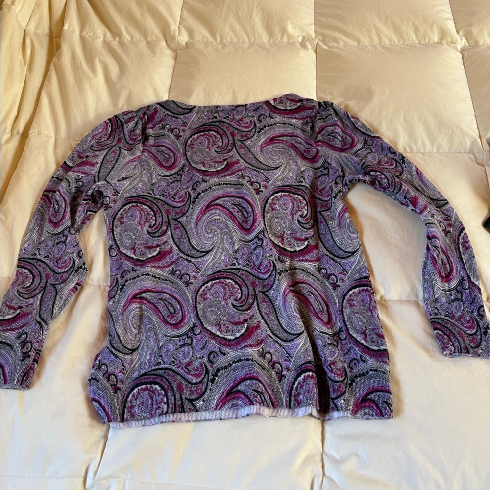 Talbots Paisley Crewneck Sweater in Purple and Pink